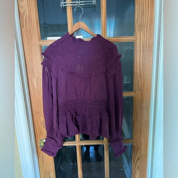 Farm Rio Smocked Burgundy Ruffle Blouse - Picture 3 of 16